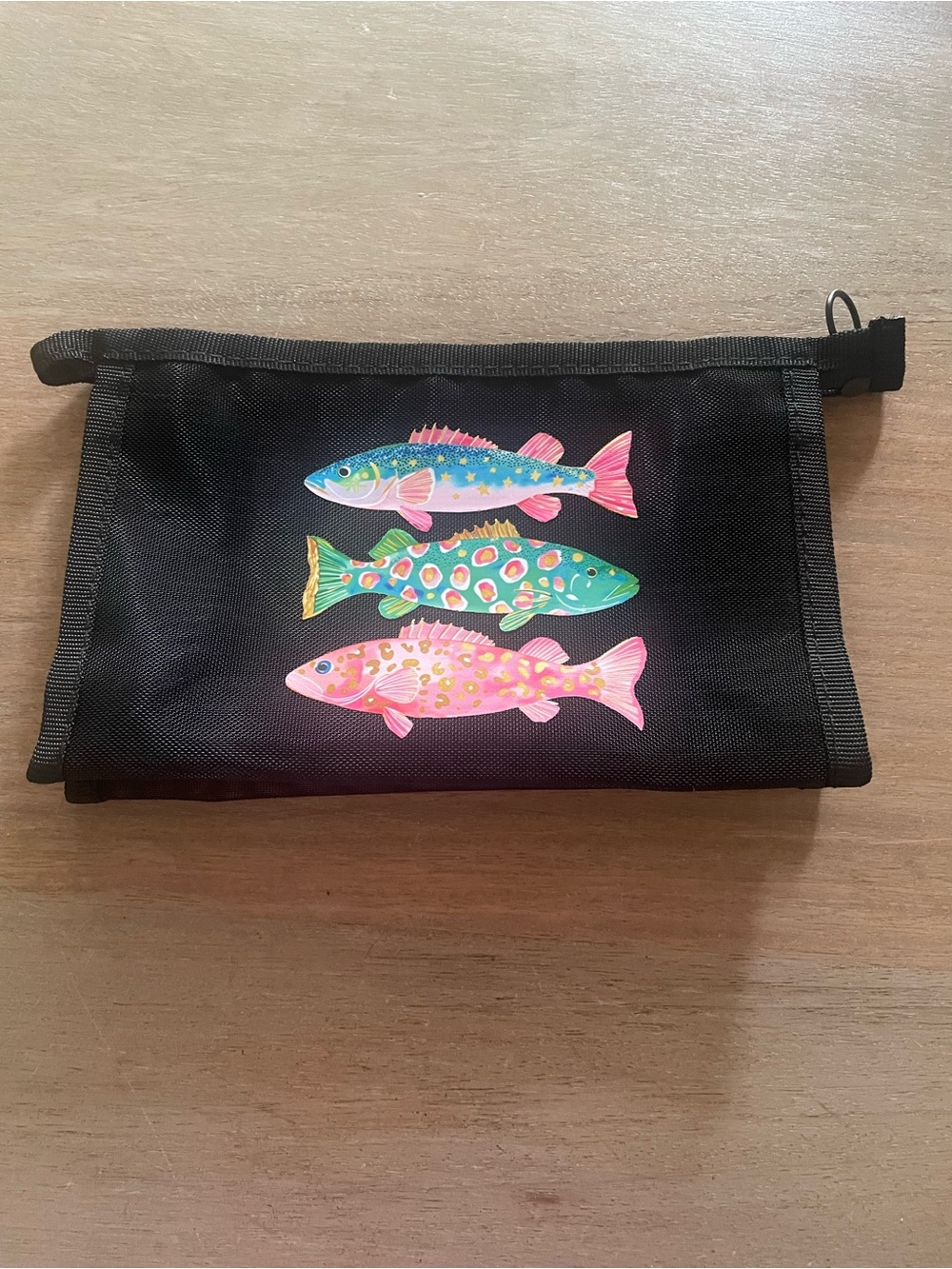 Black Fish Print Pet Travel Pouch - Multi-Colored Fish Design